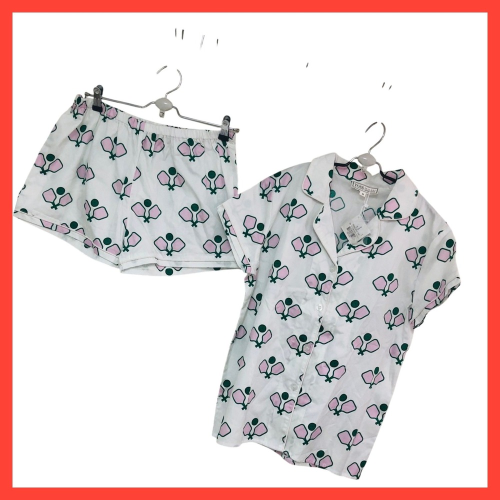NWT Toss Designs Pickleball Pajamas Sporty Preppy Lounge Sleep Shorts Set Sz M